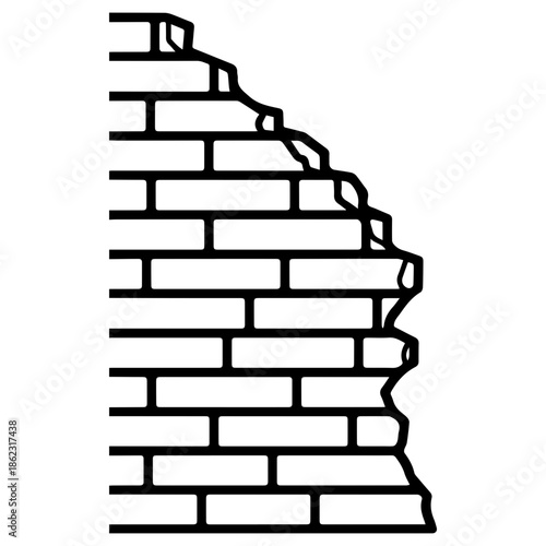  Broken brick wall. Old building texture flat design.