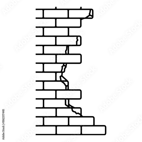  Broken brick wall. Old building texture flat design.