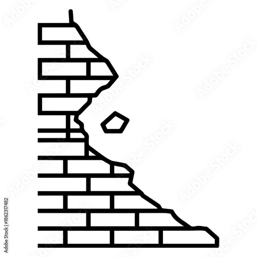  Broken brick wall. Old building texture flat design.