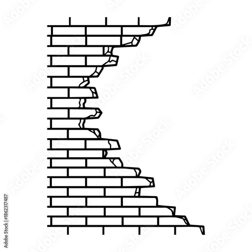  Broken brick wall. Old building texture flat design.