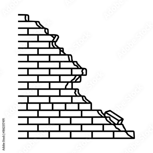  Broken brick wall. Old building texture flat design.