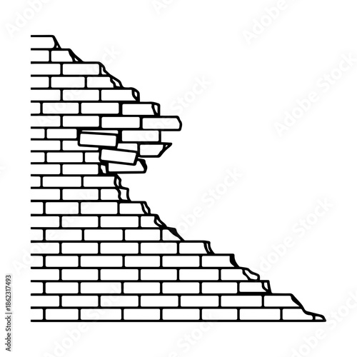  Broken brick wall. Old building texture flat design.