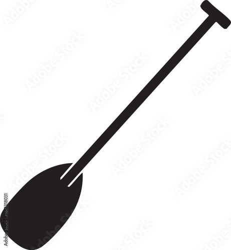 A simple black silhouette of a boat oar on a transparent background