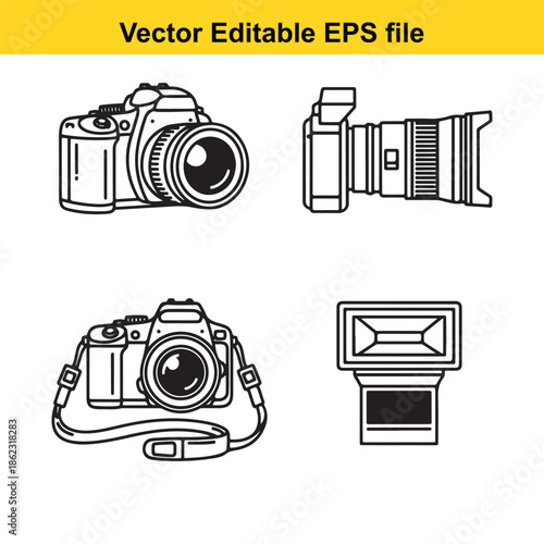  vector graphics of camera and photography equipment on white background