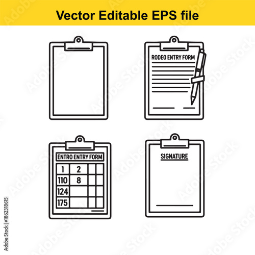  vector illustration of clipboard icons with forms and signatures isolated on white background