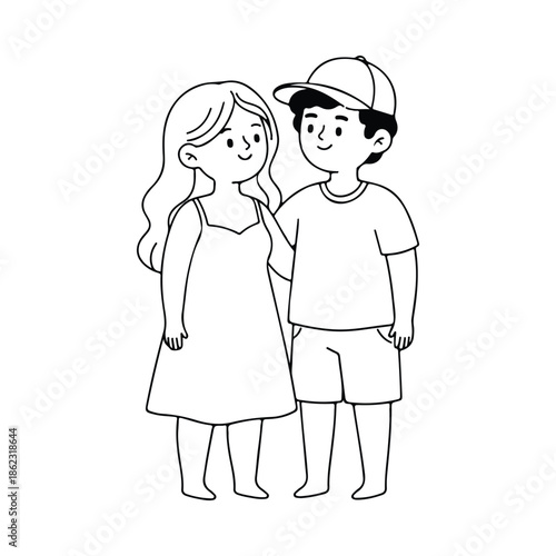 Simple black and white couple illustration showing affection romance and emotional connection