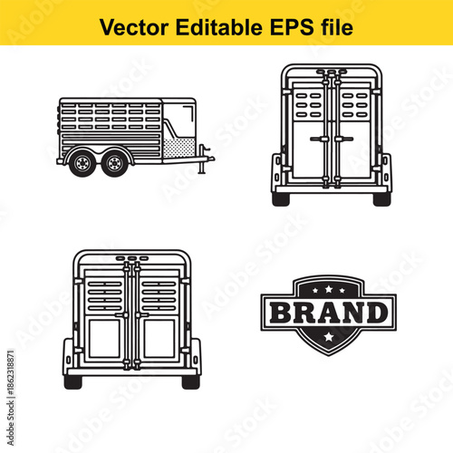  vector editable eps file of a livestock trailer with brand logo isolated on white background