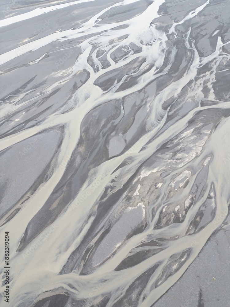 Fototapeta premium Aerial shot of the river streams from Icelandic glaciers