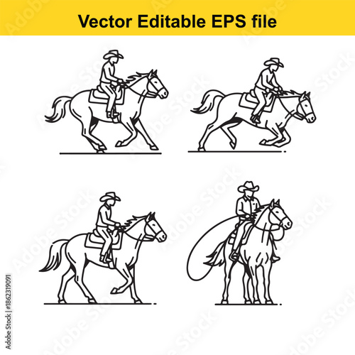  vector editable eps file with horse riding illustrations