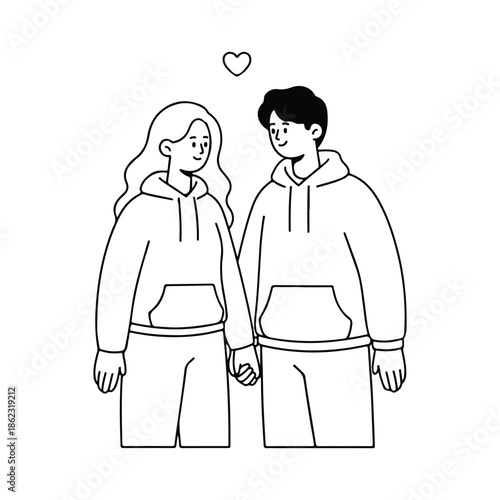 Simple romantic couple line drawing with white background.