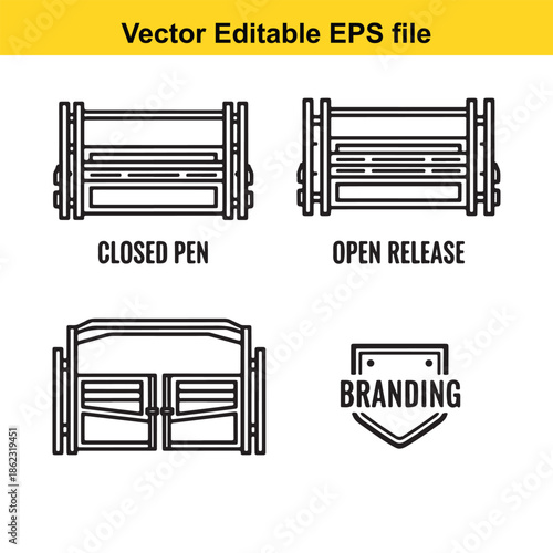  vector illustrations of pen branding icons with open and closed pen in editable eps