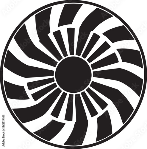 Abstract black and white geometric radial pattern silhouette