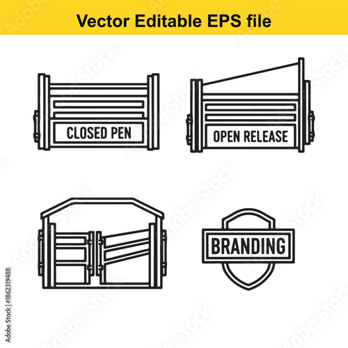  vector editable eps file containing gate and branding icons in black lines on white background