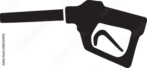 Black silhouette of a gasoline pump nozzle on a transparent background