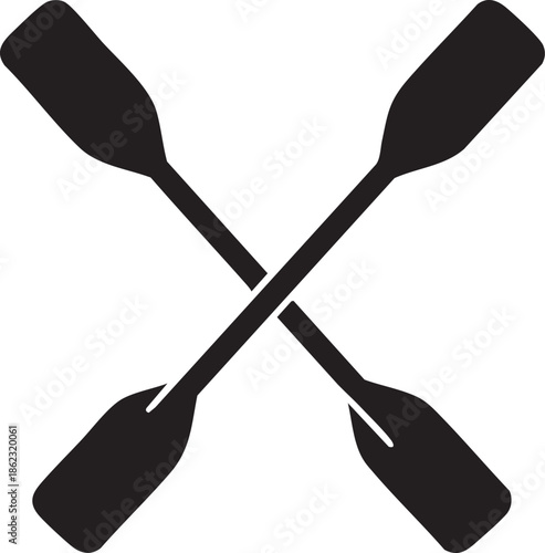 Two crossed oars in a bold black silhouette style