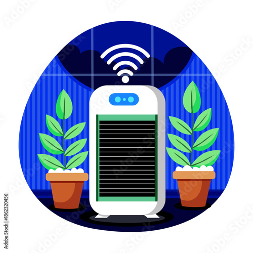 A flat style illustration showing an air purifier