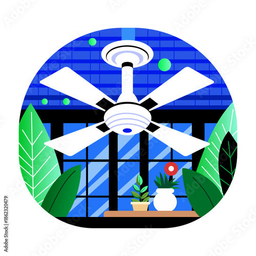 A flat style illustration showing a smart fan