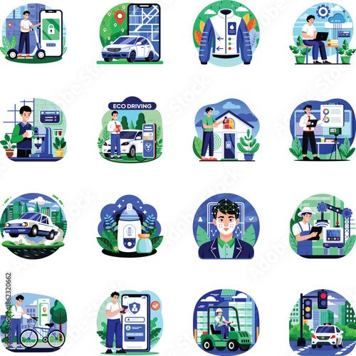 Pack of Technology Flat Style Illustrations 