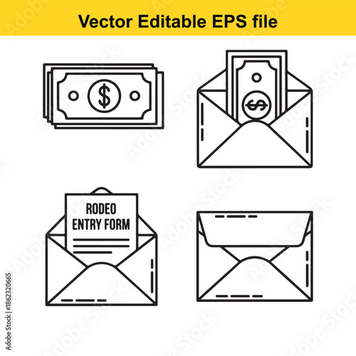  vector editable eps file with four envelope icons and money bills inside