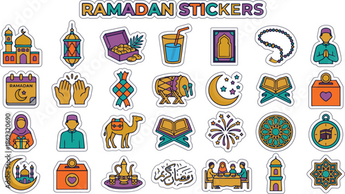 Ramadan Sticker Collection with Islamic Symbols for Celebration and Wishes