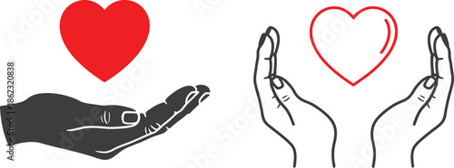 Two heart illustrations with protective hands a symbol of love on transparent background

