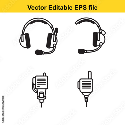  vector editable eps file with four black and white headset icons on white background