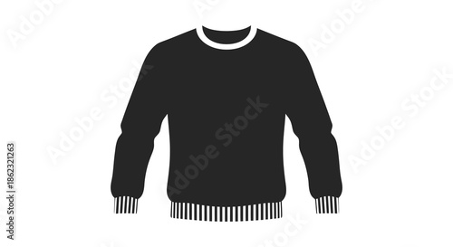 A simple black silhouette of a long sleeved crew neck sweater with ribbed cuffs