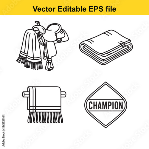  vector champion rodeo icons with blankets and saddle on white background