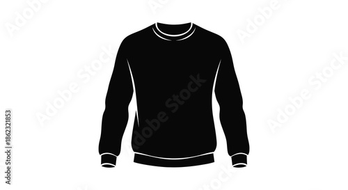 A simple black long sleeved crewneck sweatshirt illustration presented as a clean and minimalist graphic