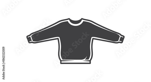 A simple black and white illustration depicting a crewneck sweatshirt design flat lay style