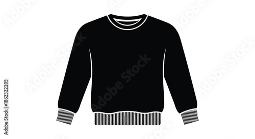 A simple black long sleeved crewneck sweater with white ribbed cuffs and hemline illustration