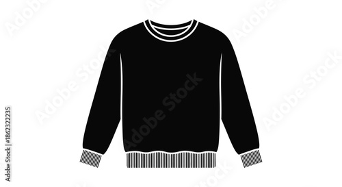A simple black long sleeved sweatshirt with white ribbed detailing on the cuffs and hem