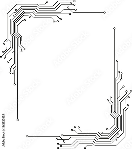 Rectangular circuit board frame design with geometric elements and copy space