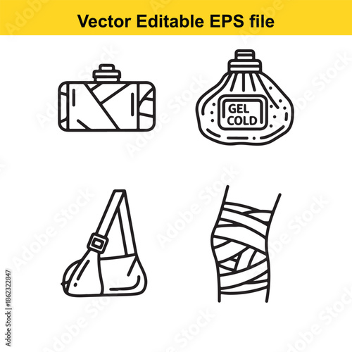  vector editable eps file featuring four medical cold gel pack designs with bandages