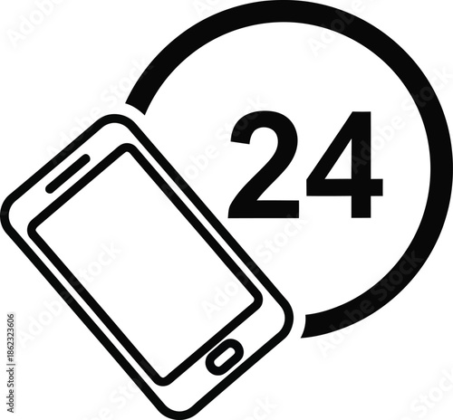 24/7 mobile phone support and customer service icon for round-the-clock assistance