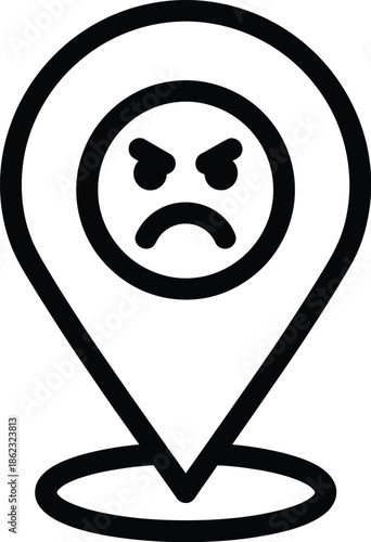 Angry location pin icon symbolizing dissatisfaction or a bad experience at a specific spot
