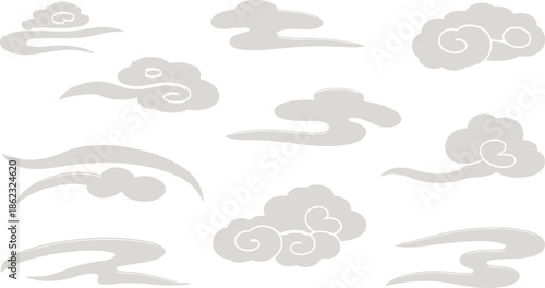 Traditional east asian style swirling clouds shapes isolated on transparent background for decoration
