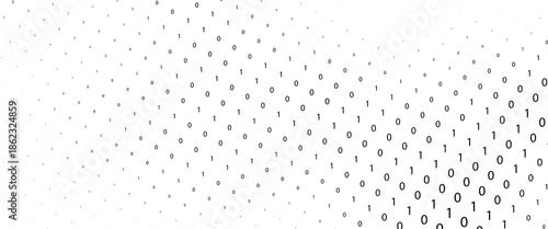 Technology stream binary code. Digital illustration. White matrix background. Programming, coding, hacking and encryption.