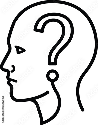 Human head with question mark inside representing uncertainty, confusion, and deep thought process