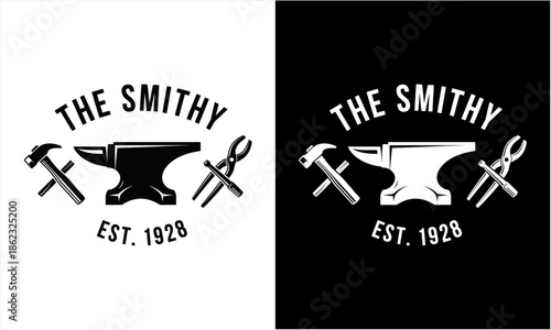 Vintage Blacksmith Shop Logo with Anvil and Tools.