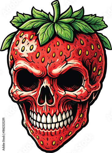 Strawberry Skull Horror Vector Illustration