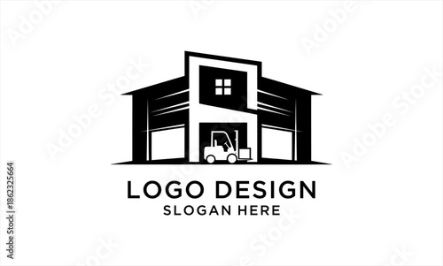 Warehouse building with forklift inside, representing logistics and storage solutions.