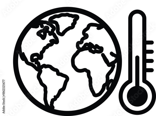 Global warming and climate change represented by earth and a rising thermometer icon