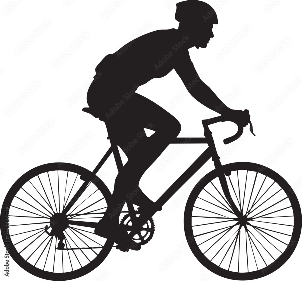Fototapeta premium Silhouette of a cyclist riding a bicycle in motion isolated on transparent background