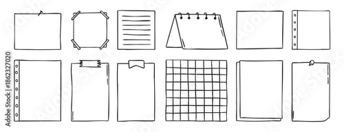 Notepad hand drawn paper note to do list doodle. empty sheet of paper collection