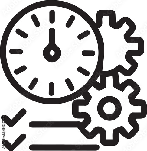 Linear gauge with gears and indicators representing measurement and control systems
