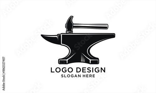 Anvil and Hammer Blacksmith Tool Logo Design.