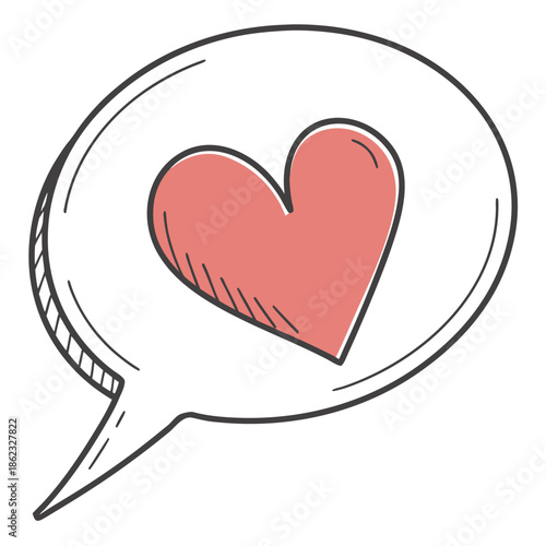 a hand drawn speech bubble contains a red heart shape creating a romantic sentiment silhouette