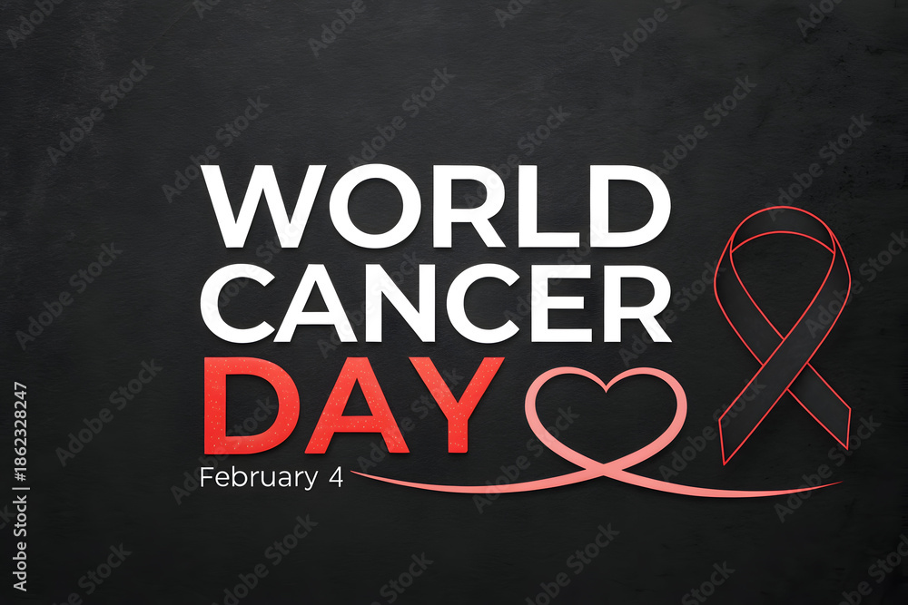 Obraz premium World Cancer Day Bold Typography with Red Accent on Dark Background