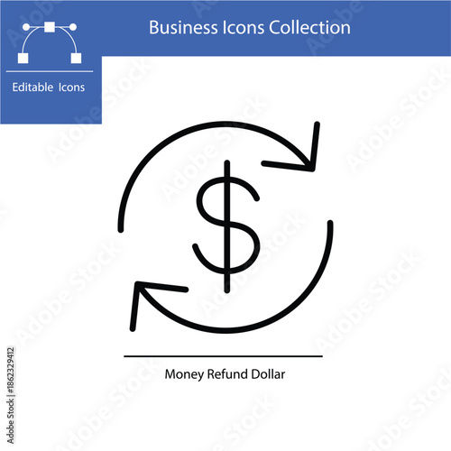 Money Refund Dollar  In Outline   Icon